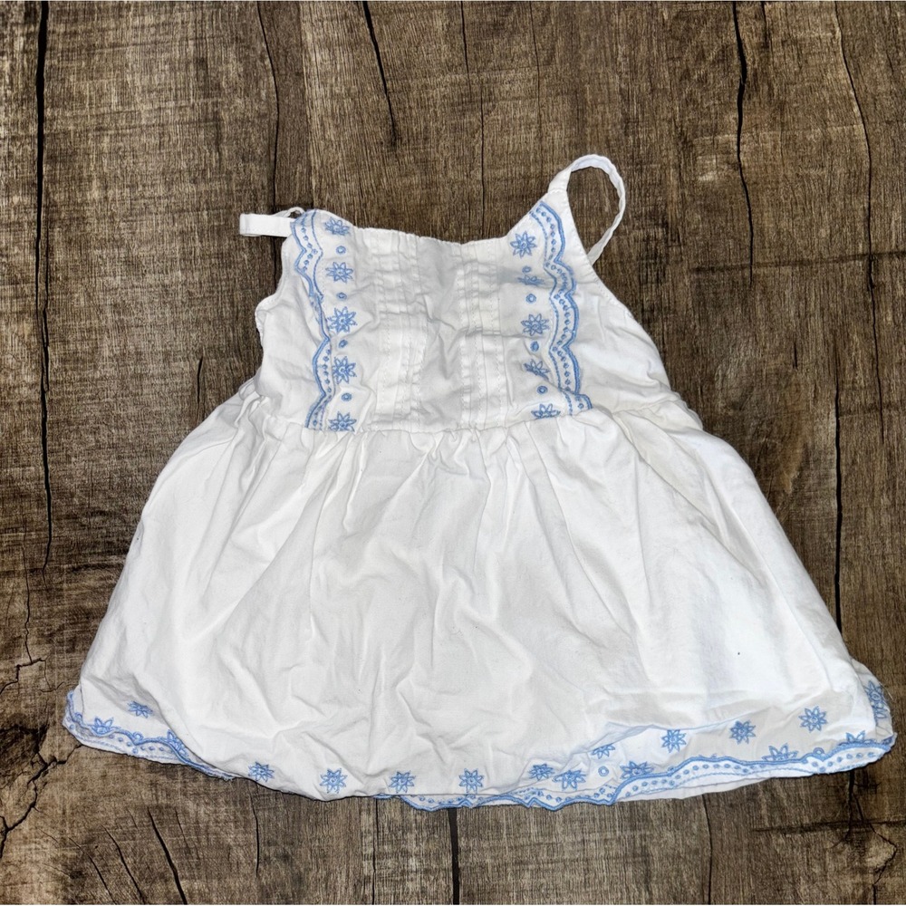 Nautica Baby Girls White Blue Floral Embroidered Sleeveless Top 18M Cotton
